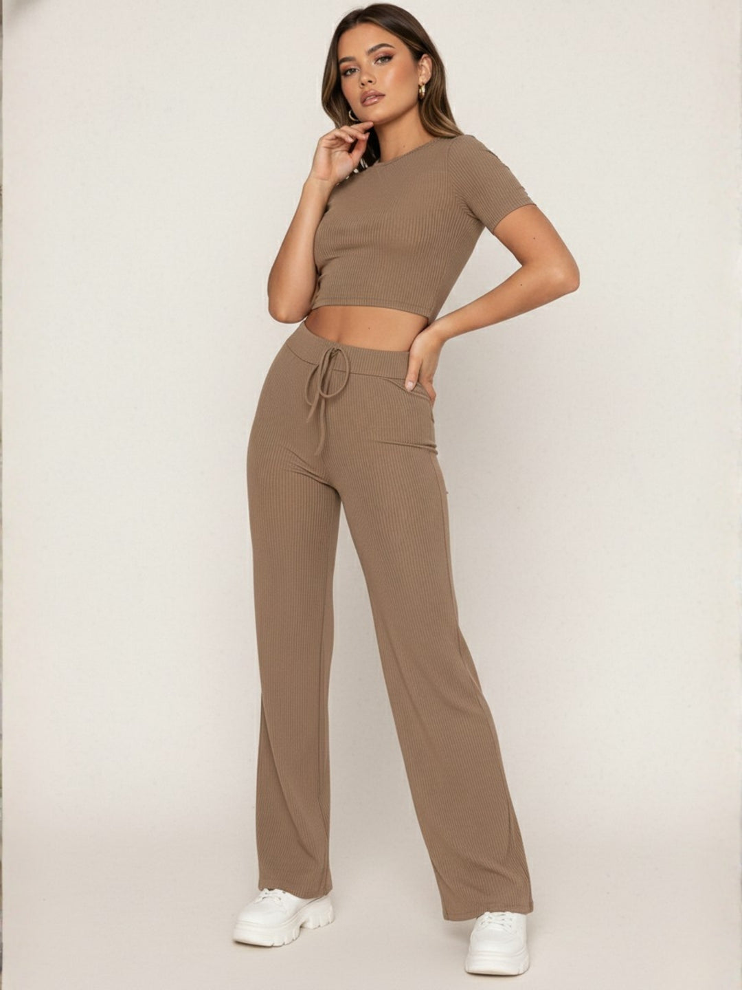Khaki Ribbed Co-Ord Set