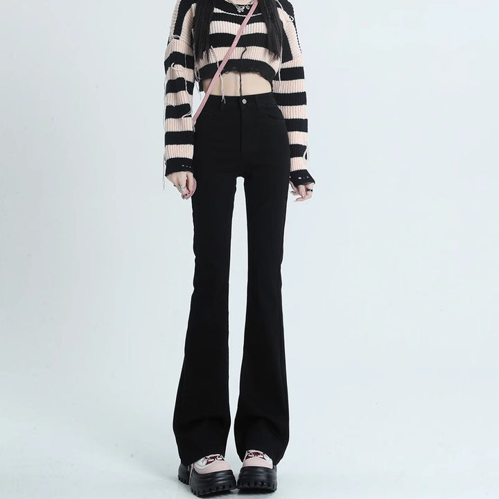 Black Flared Freyed Hem Denim