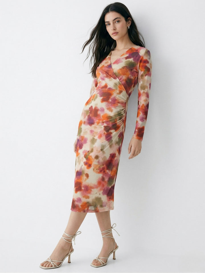 Multi Plunging V-Neck Mesh Dress