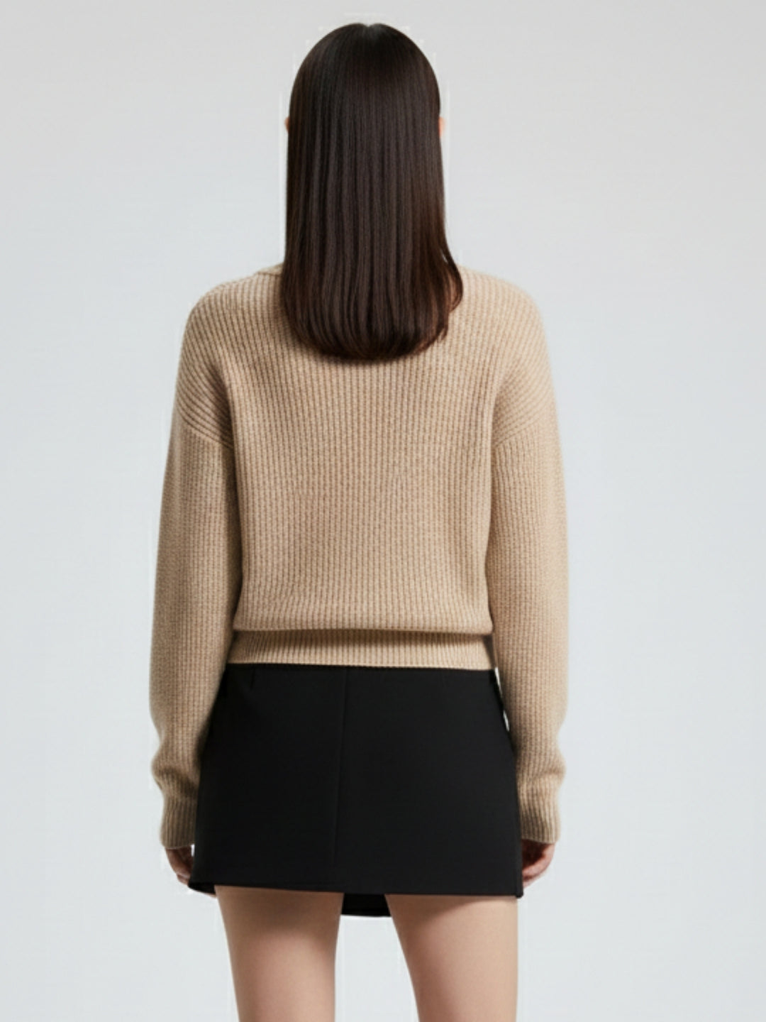 Taupe Full Sleeve V Neck Sweater