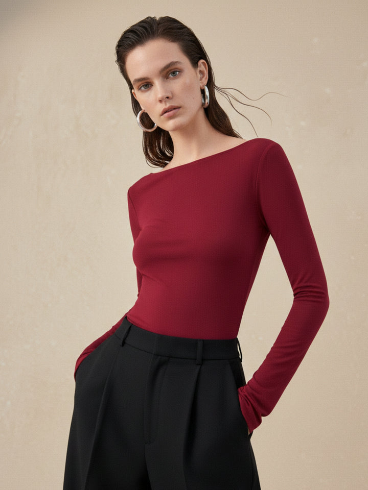 Red Back Scoop Neck With Bow Detail Top