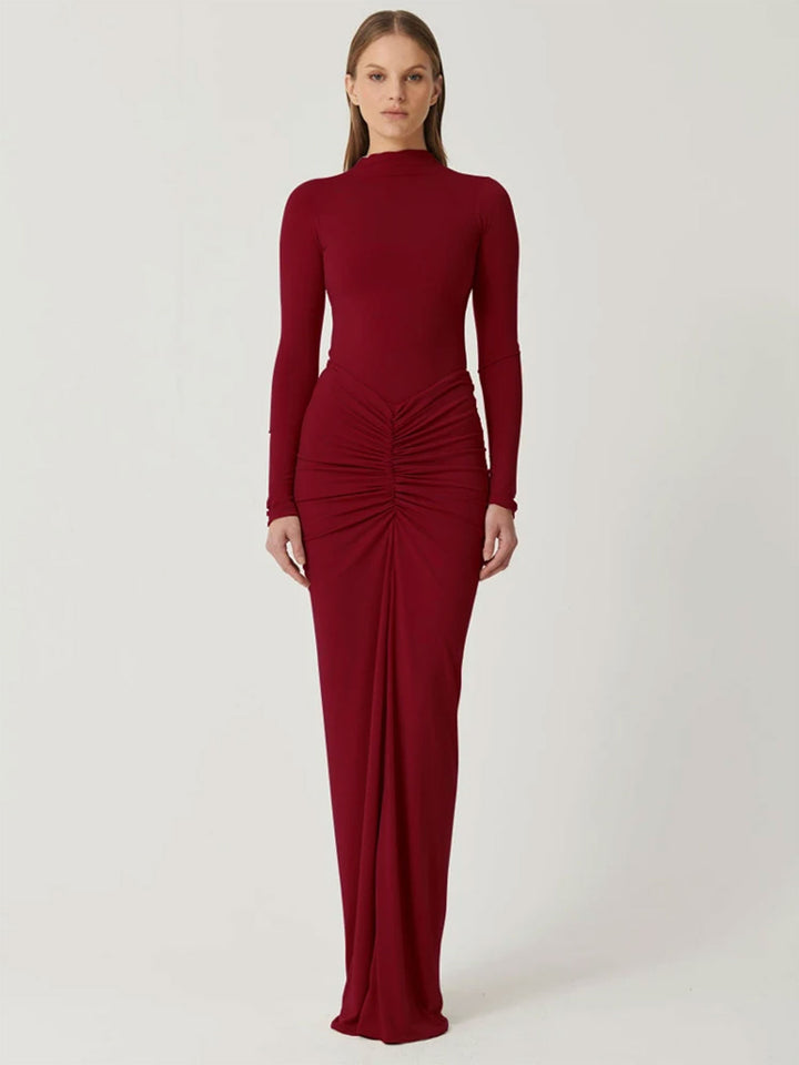 Red High Neck Bodycon Maxi Dress