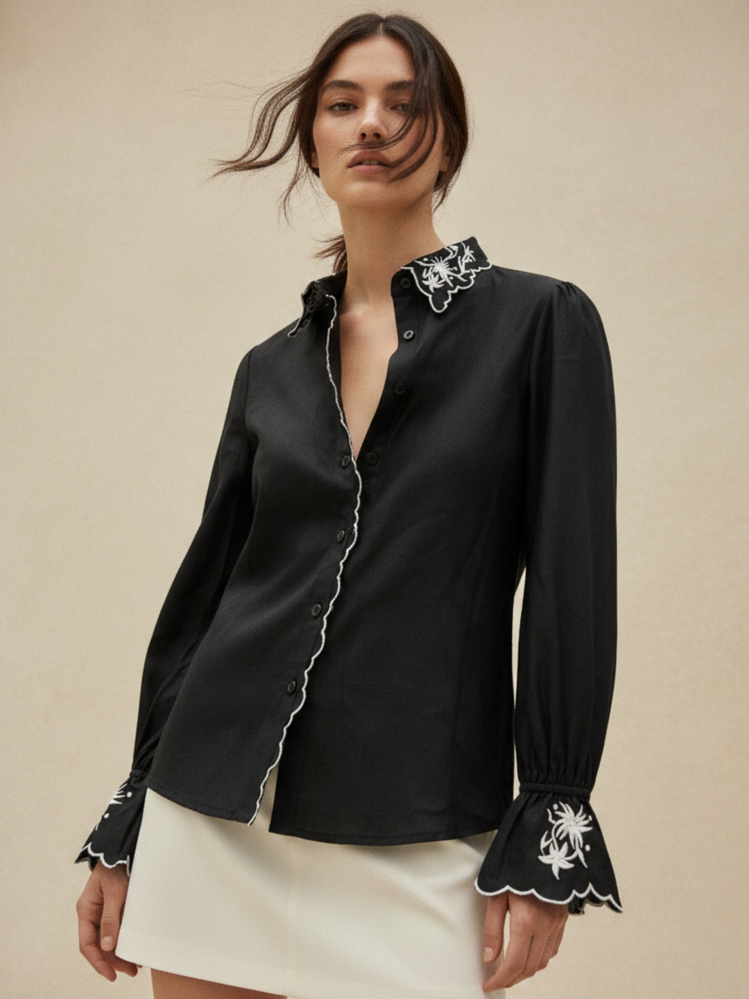 Black Shirt With Embroidery Detail