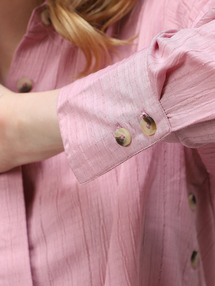 Pink Side Button Detailed Shirt