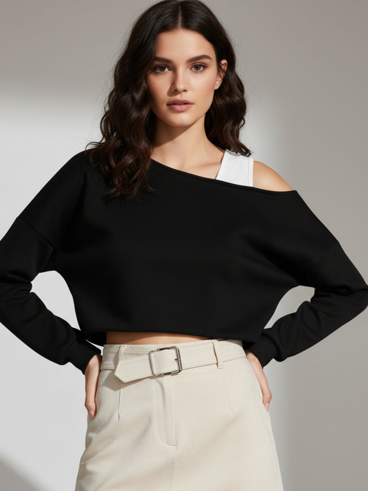 Black One shoulder crop sweatshirt