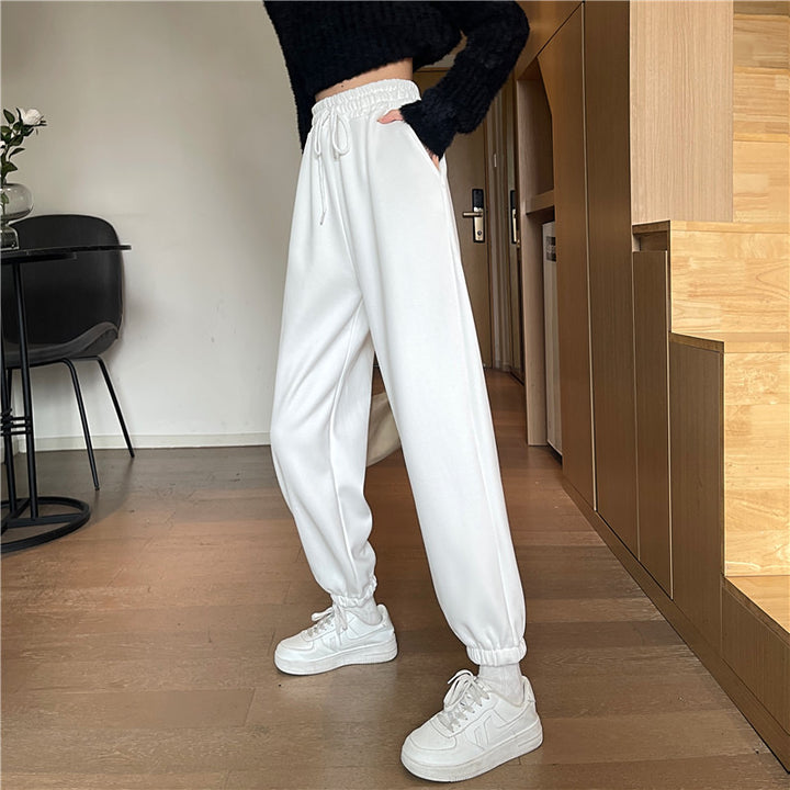 White Solid High Waist Jogger