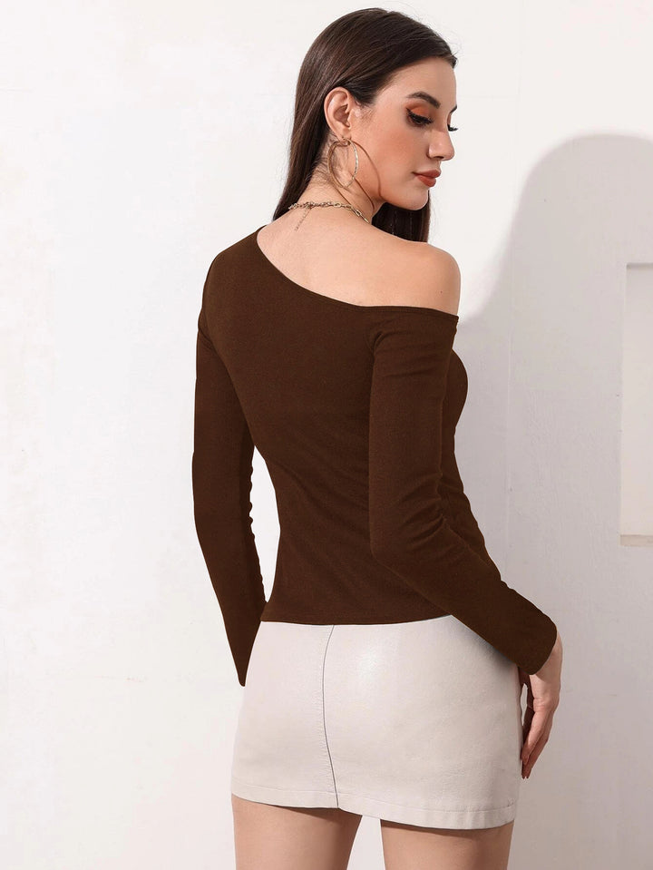 Brown Off-Shoulder Cut Out Sleeve Top
