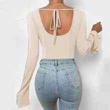 Cream Square Neck Solid Bodysuit