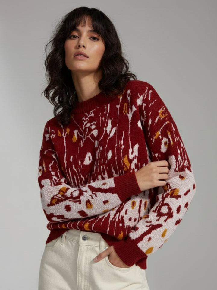 Red All Over Floral Printded Sweater