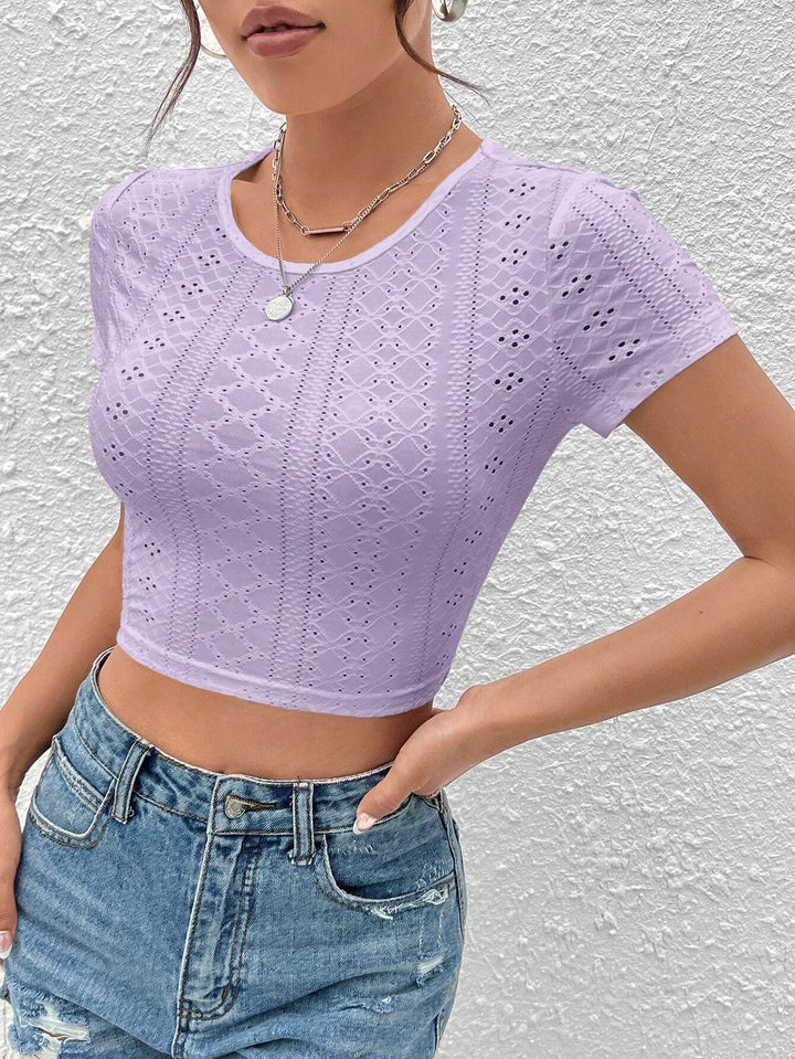 Purple Textured Knit Back Tie-Up Top