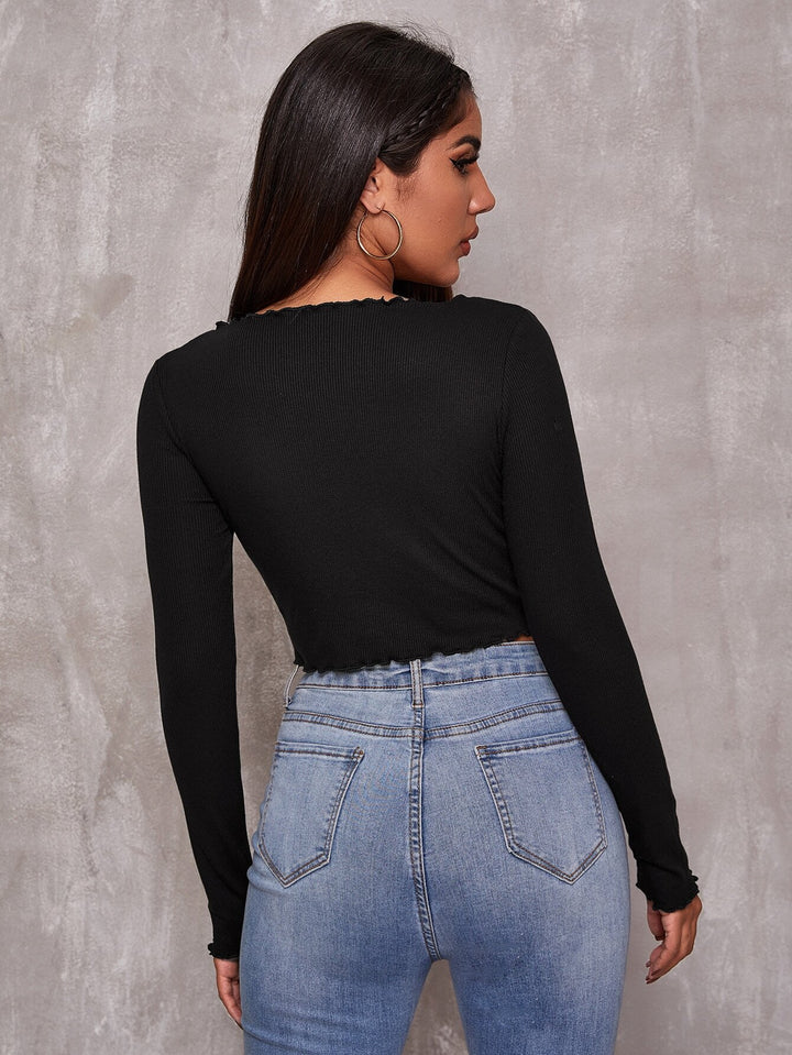 Black Plunge Neck Centre Ruched Top