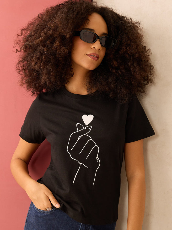 Black Regular Fit Graphic Tshirt