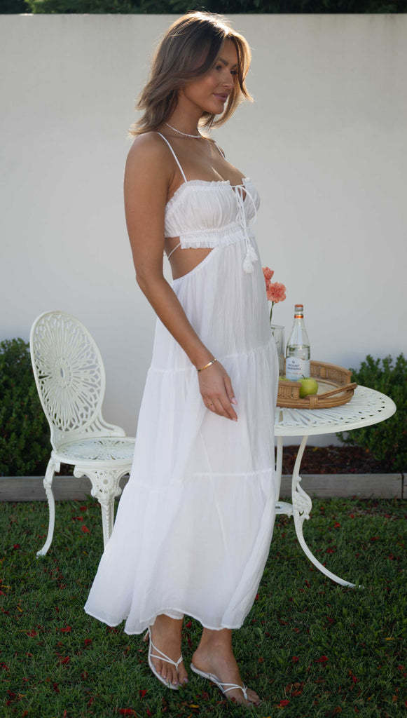 White Noodle Strap Back Tie Up Dress