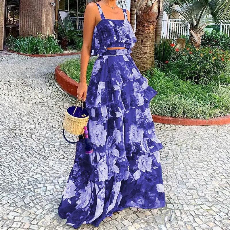 Purple Printed Top And Skirt Co-Ord Set