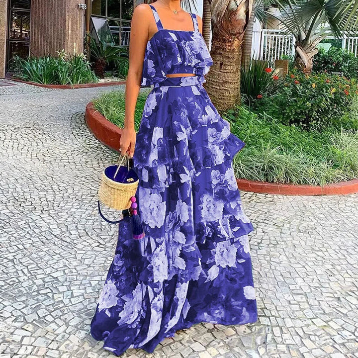 Purple Printed Top And Skirt Co-Ord Set