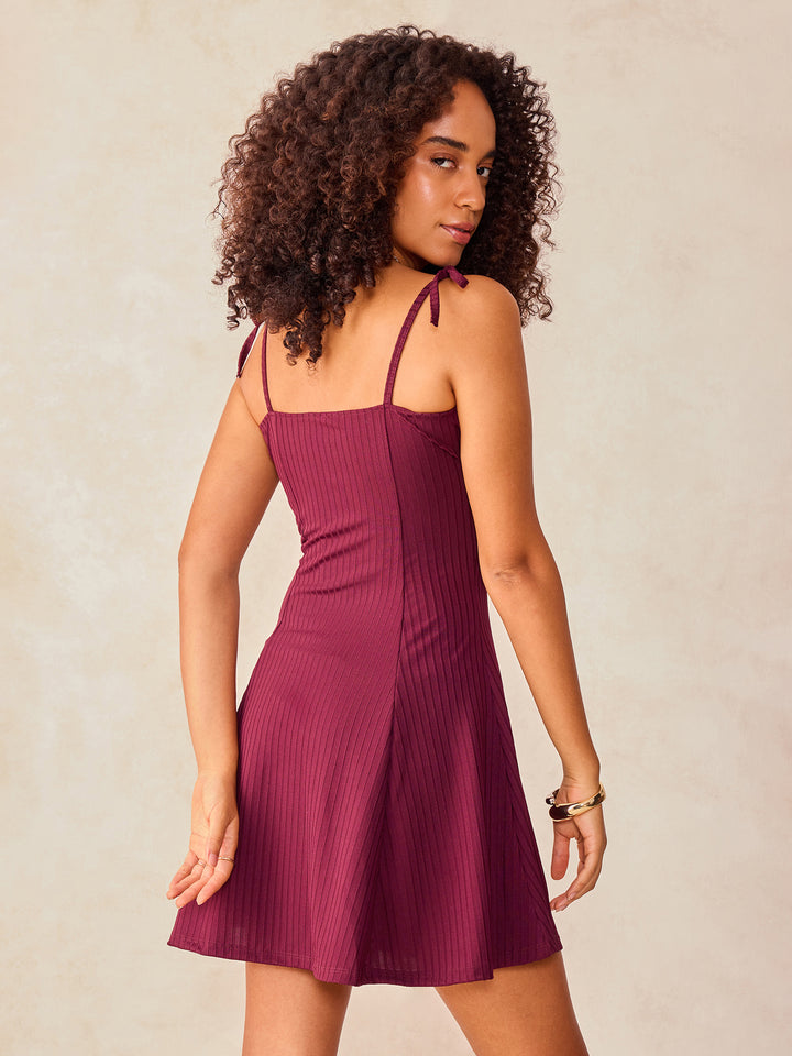 Wine Corset Tie Up Dress