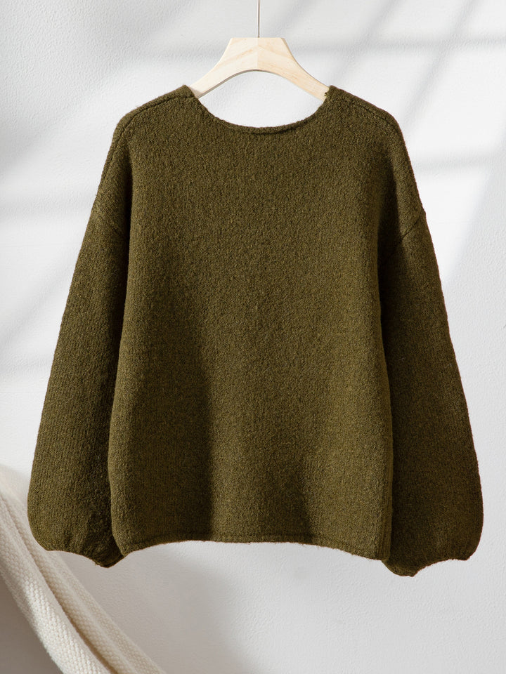 Olive Full Sleeves V Neck Printed Sweater