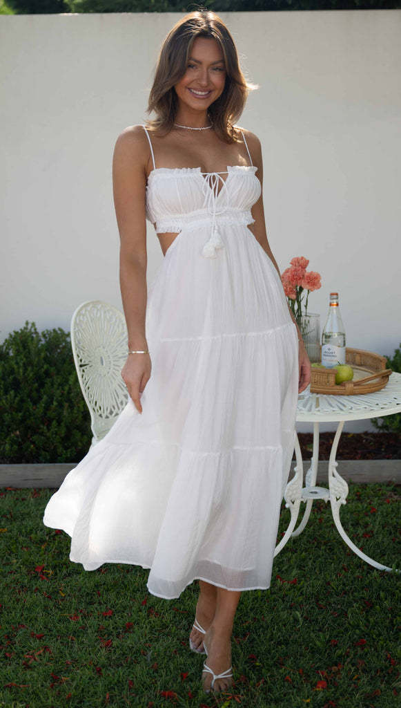 White Noodle Strap Back Tie Up Dress