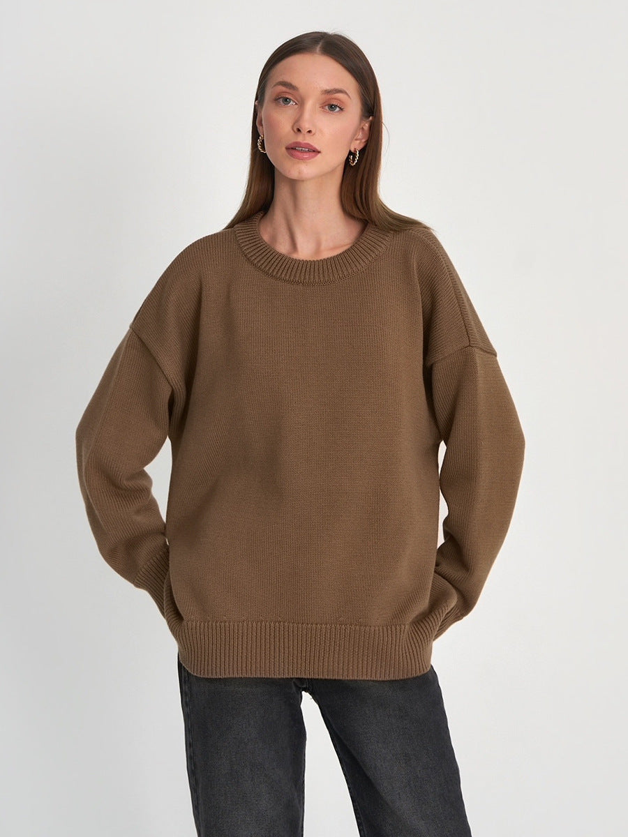 Brown Relaxed High Neck Solid Sweater