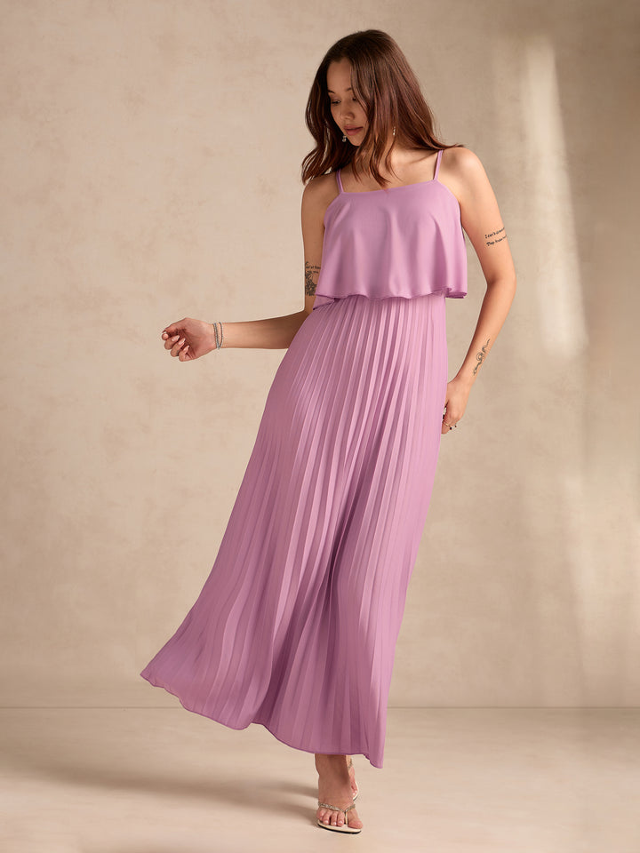 Pink Strappy Pleated Maxi Dress
