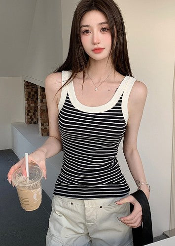 Black Tank Top With Stripes