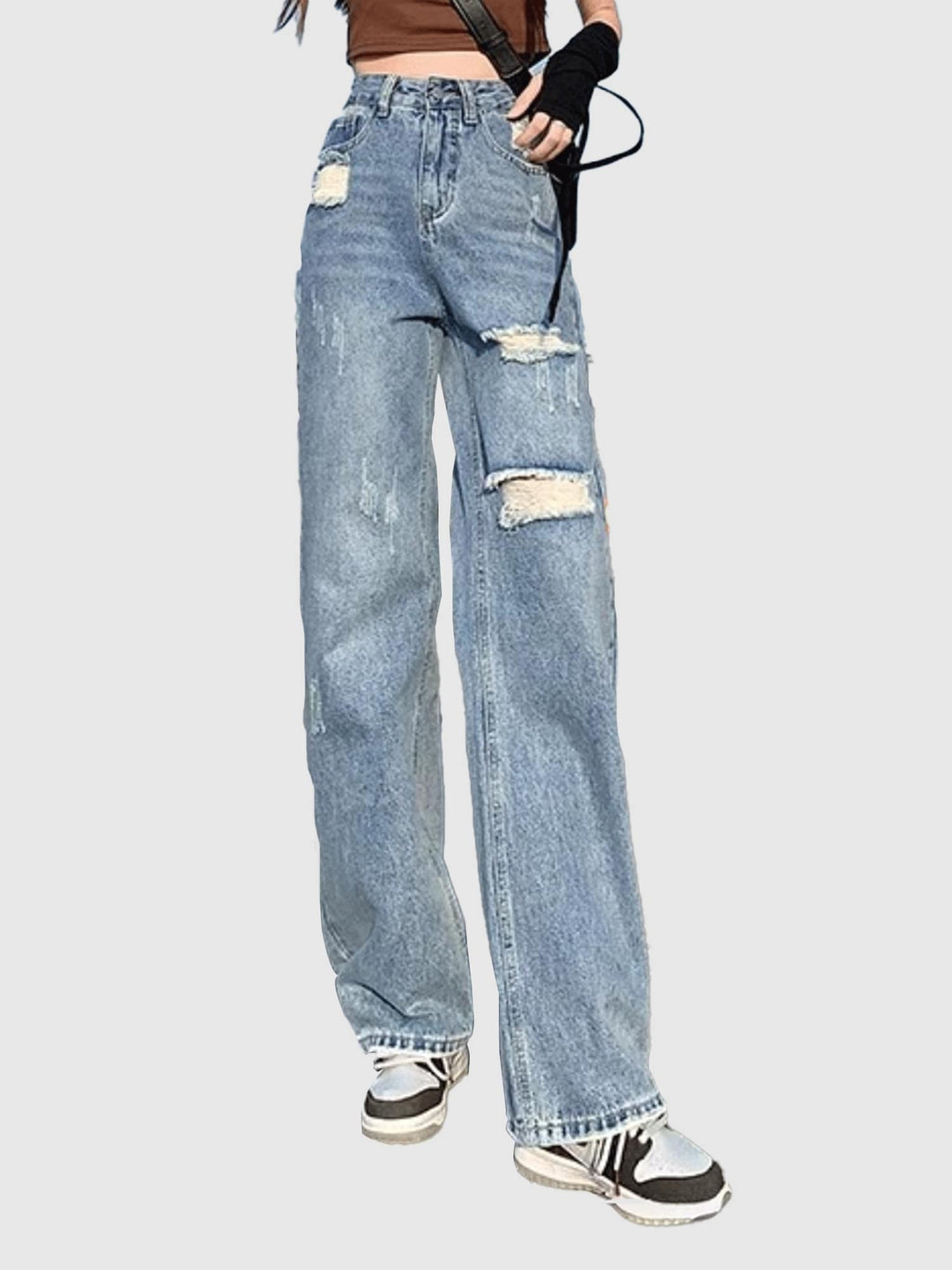 Blue Distressed Washed Straight Fit Denim