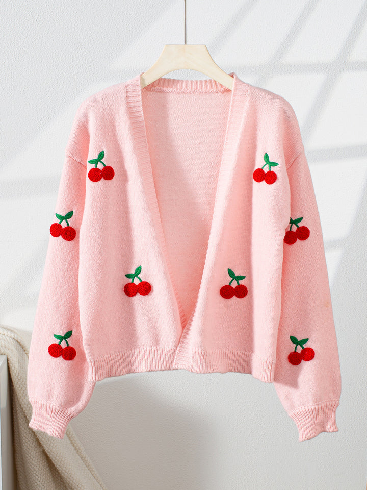 Pink Full Sleeves Embroidered Cardigan