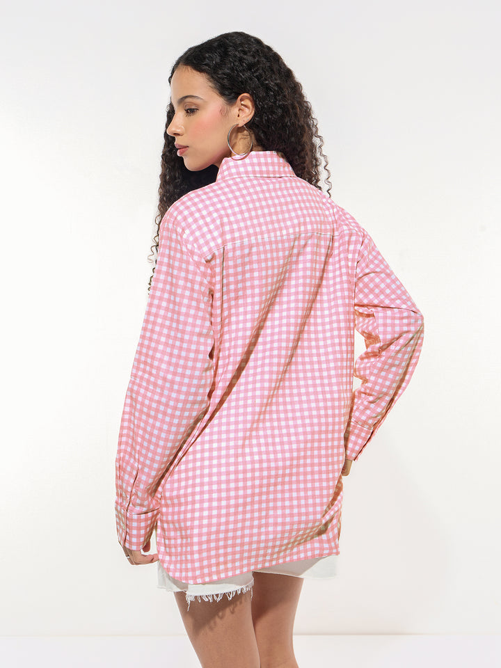 Pink Oversized Checkered Shirt