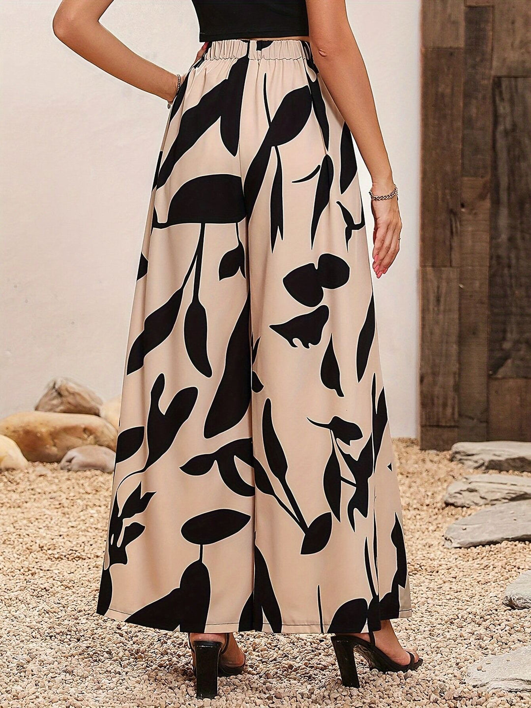 Beige Floral Printed Trousers