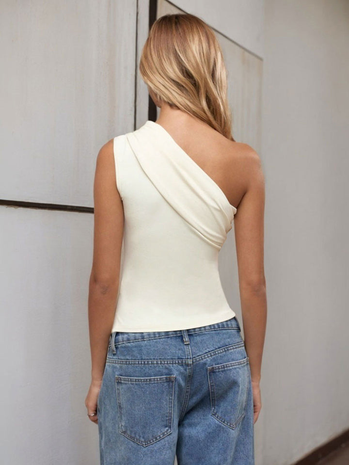 Cream One Shoulder Fitted Top