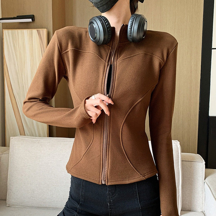 Brown Full Sleeve Front Zip Jacket