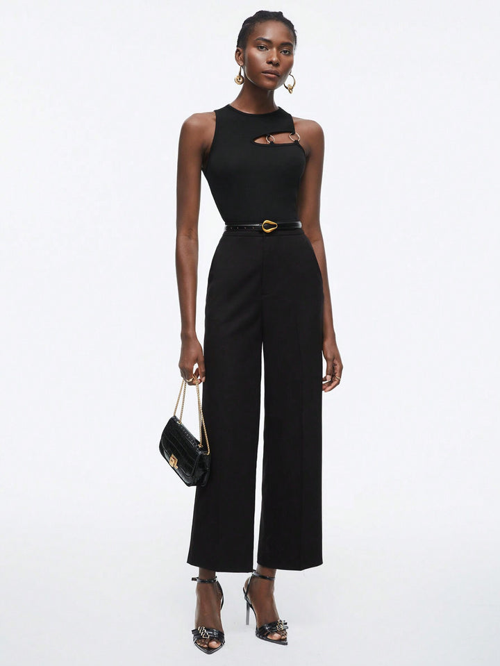 Black Sleeveless Metal Buckle Top