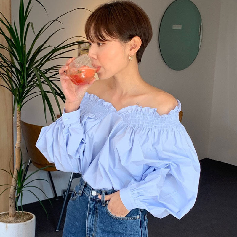 Blue Off-Shoulder Solid Blouse
