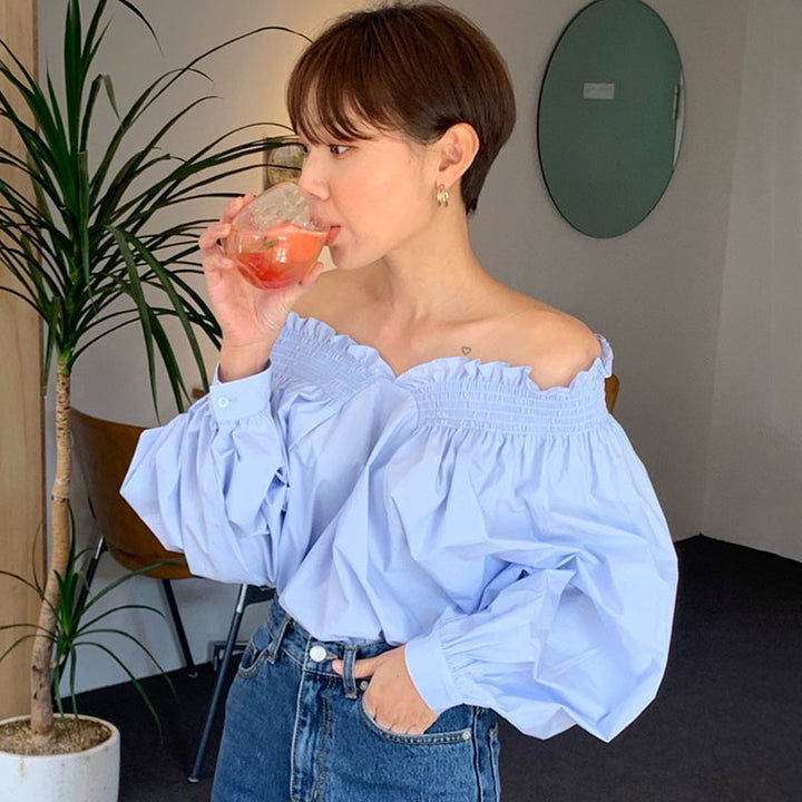 Blue Off-Shoulder Solid Blouse