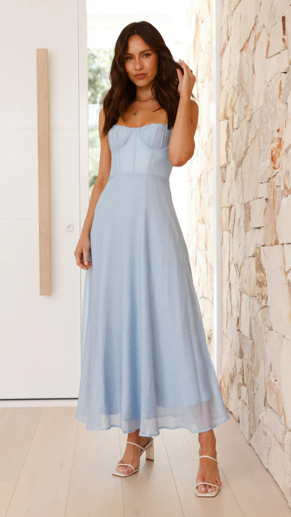 Blue Bustier Top Flowy Dress