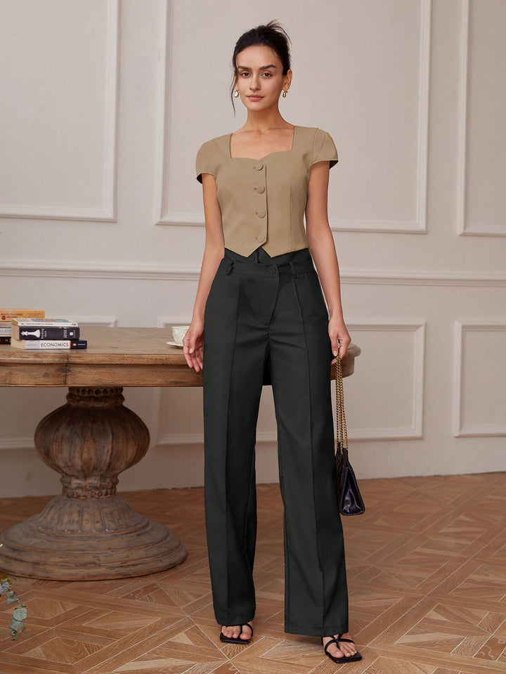 Beige Front Button  Top