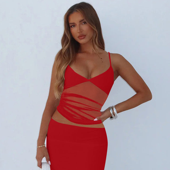 Red Spaghetti Strap Mesh Camisole