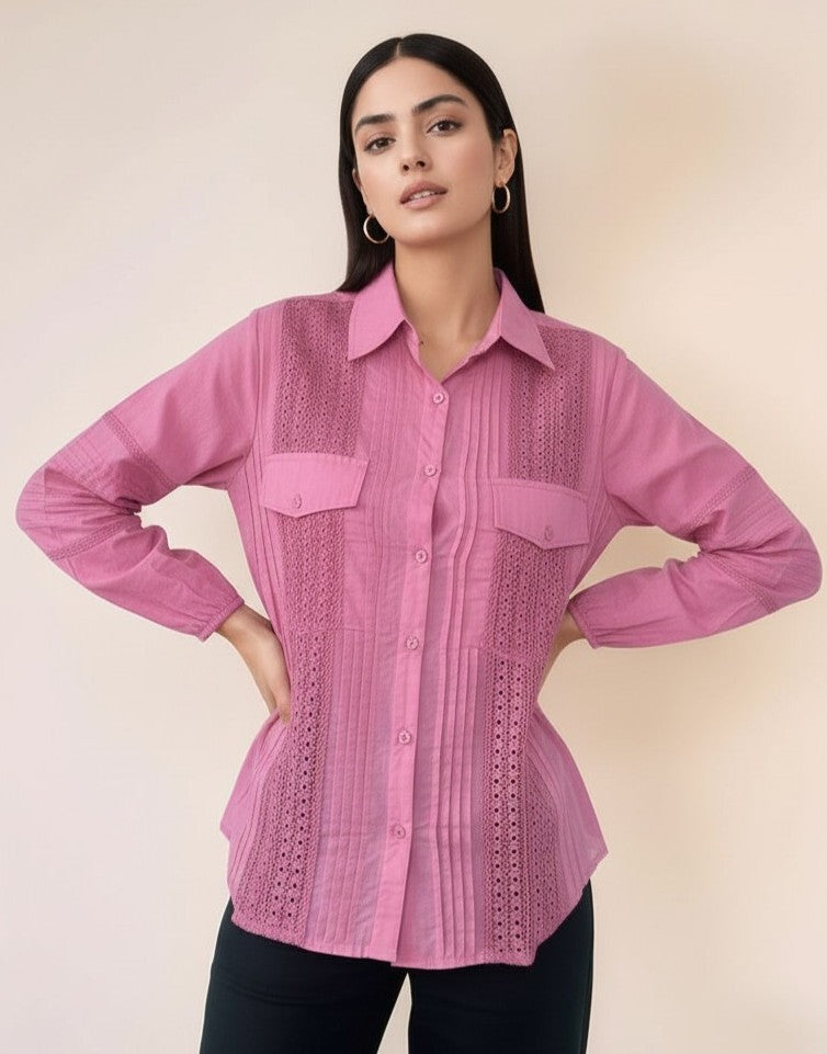 Mauve Delicate Lace With Pintuck Accents