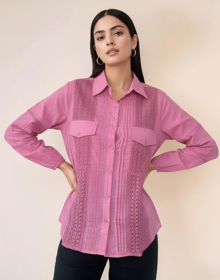 Mauve Delicate Lace With Pintuck Accents