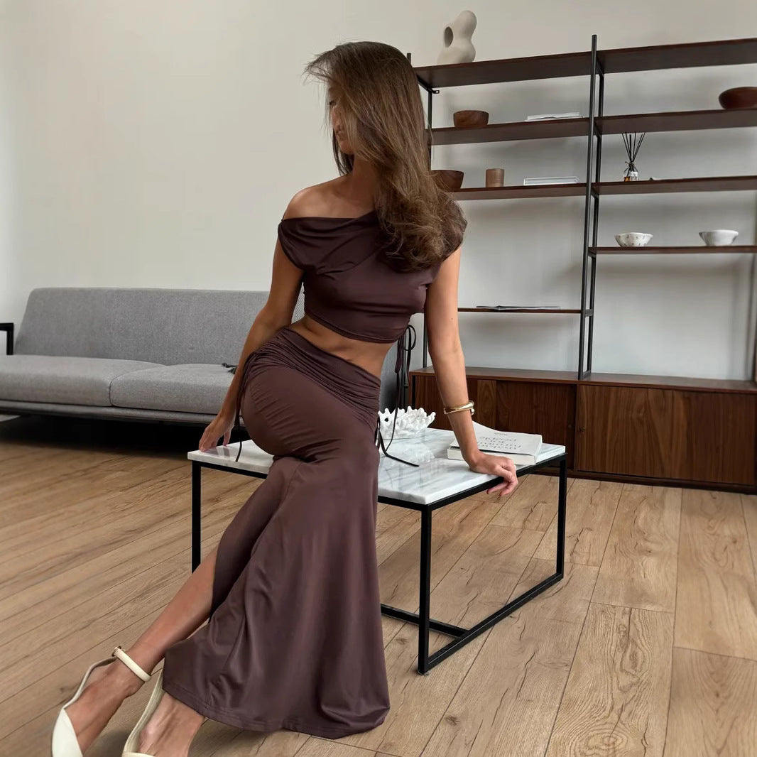 Brown Top And Skirt Co-Ord Set