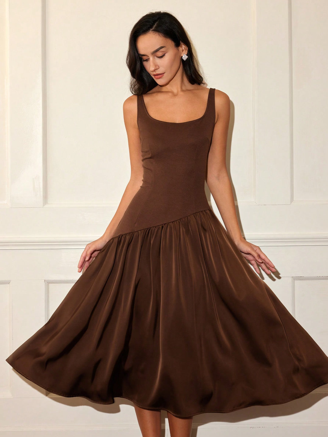 Brown Flare Hem Sleeveless Dress
