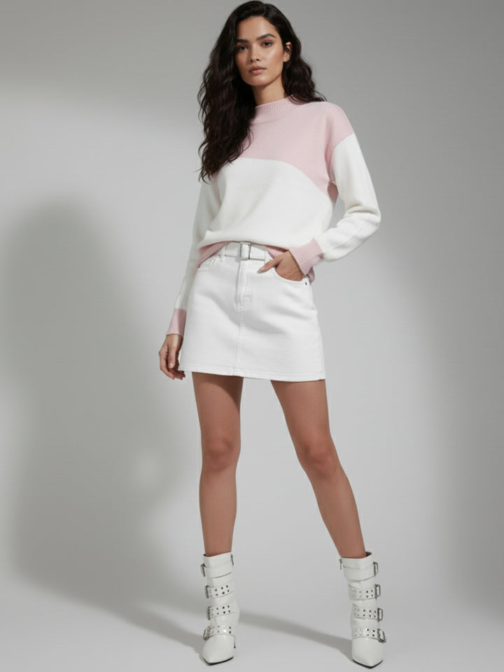 Pink Dual Tone High Neck Sweater