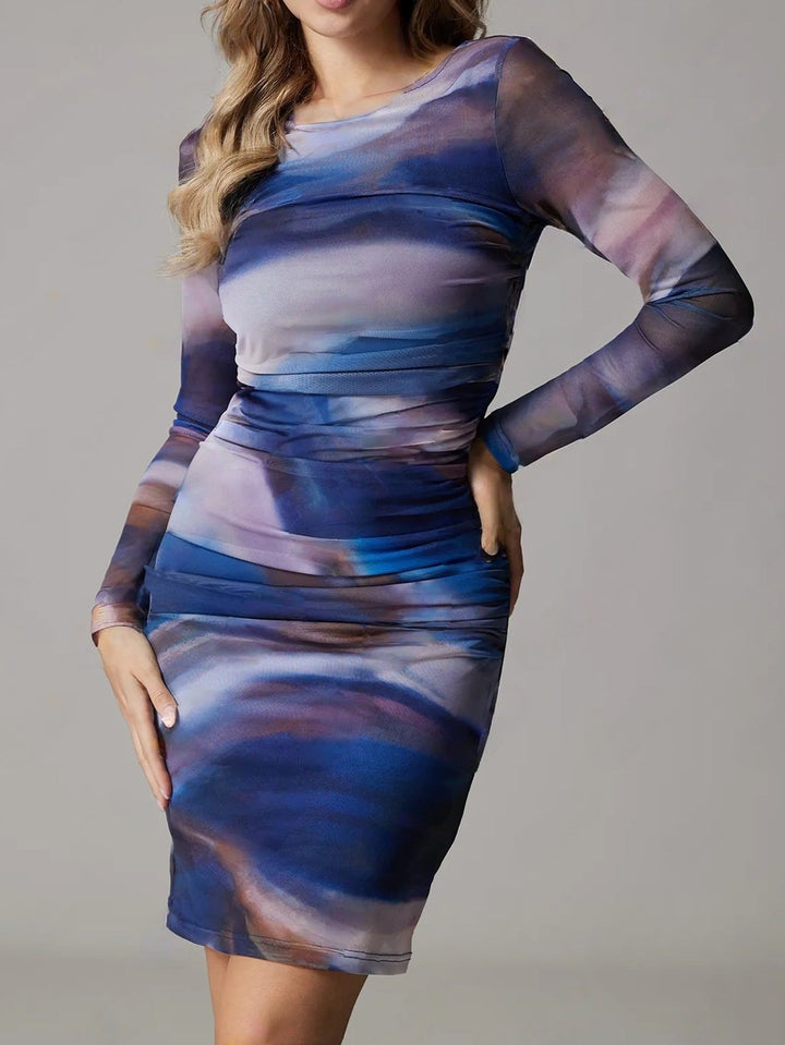 Blue Full Sleeve Abstract Print Dress