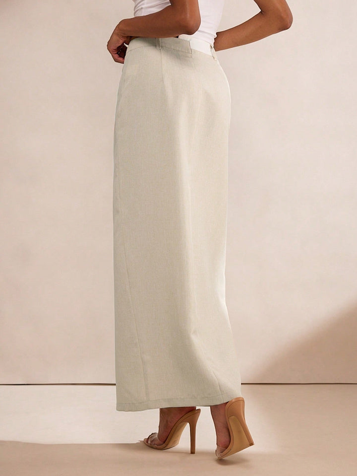 Cream High Waist Front Slit Skirt