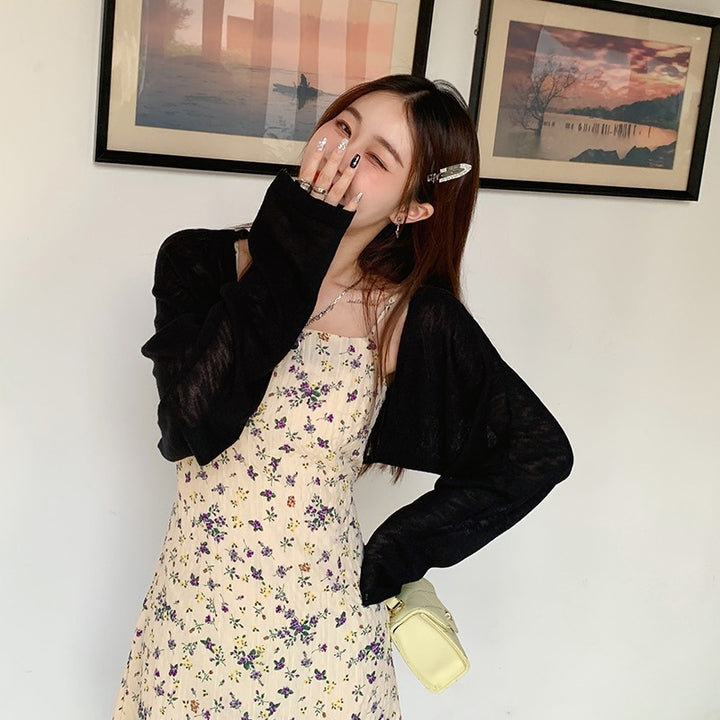 Black Full Sleeve Cropped Slouchy Cardigan