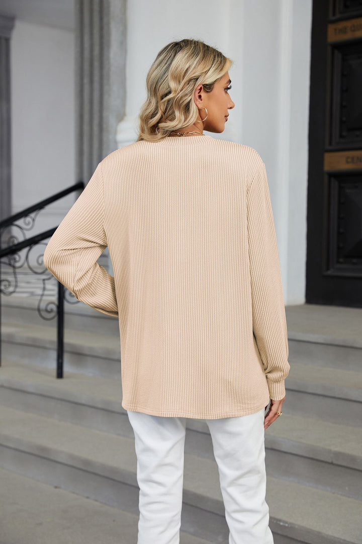 Cream Full Sleeves V Neck Top