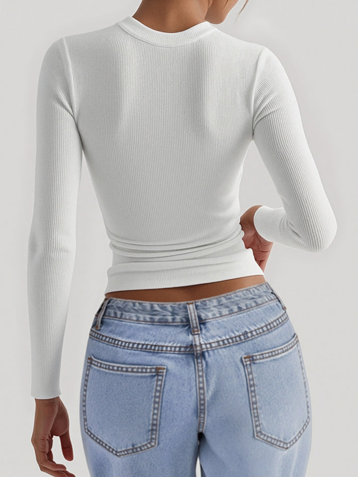 White Basic Full Sleeves Solid Square Neck Top