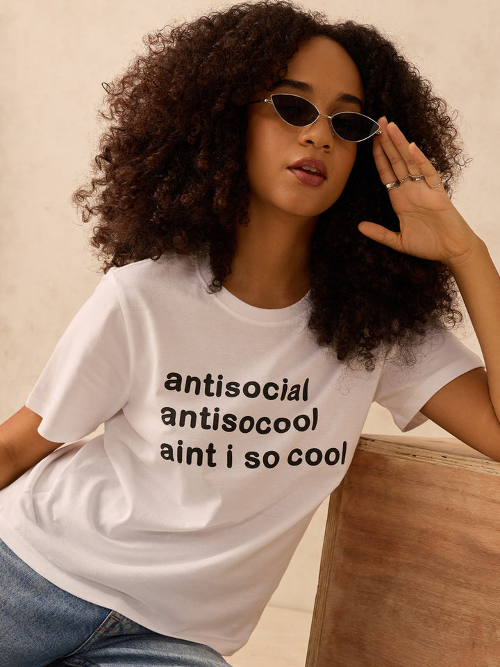 White Regular Fit Graphic Tshirt