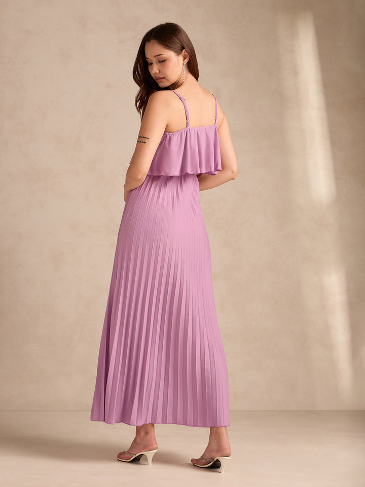 Pink Strappy Pleated Maxi Dress