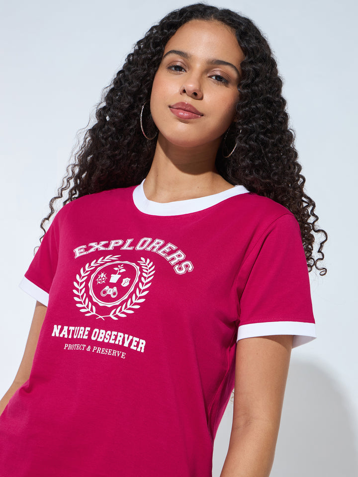 Red Graphic Printed Contrast Hem T-Shirt